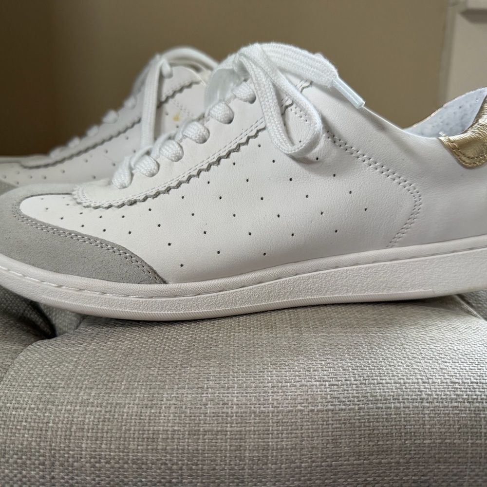 Sofft White Sneakers with suede toe and Gold Heel Accent